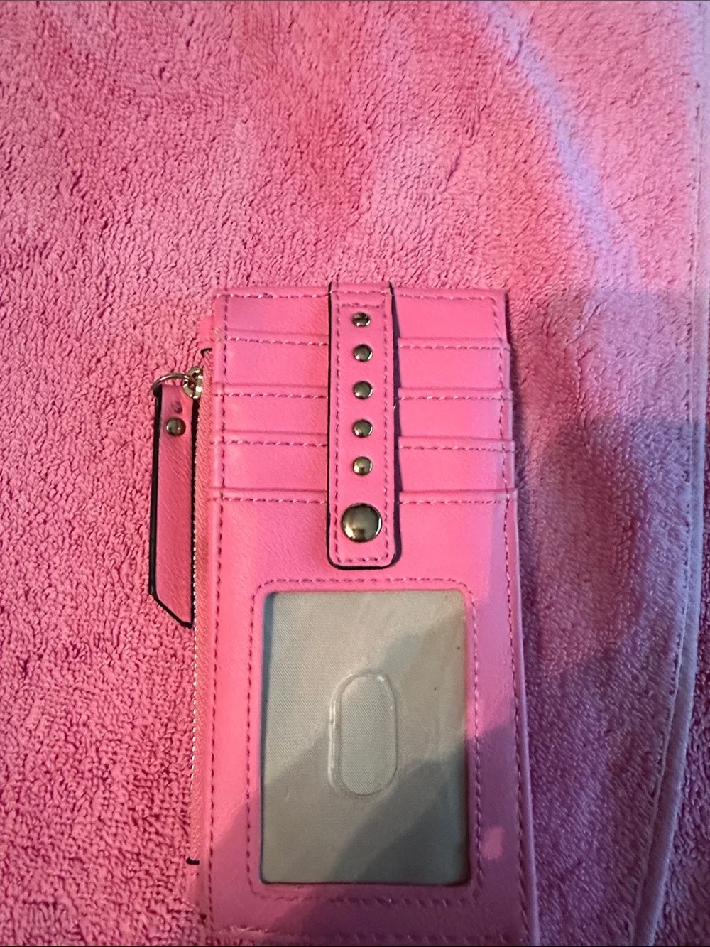 Pink Wallet Phone Case with Card Slots and ID Window